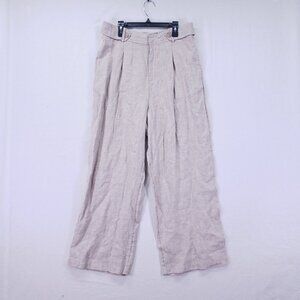 Nicole Miller 100% Linen Pants Size 10 Pleated Hi-Rise Straight Wide Leg Boho